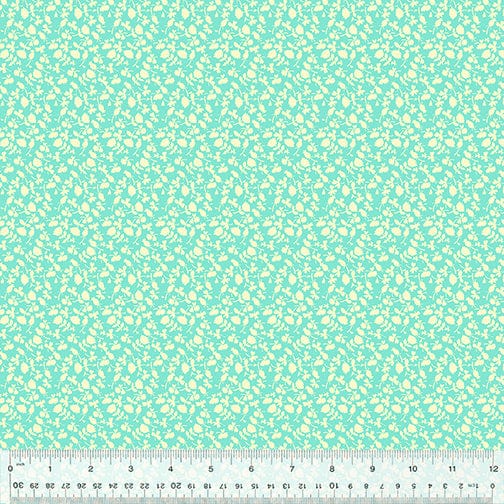 Cotton quilting fabric pattern called 'Fresh Calico in Aqua'. Part of the 'Country Mouse' fabric collection. Designed by Heather Ross for fabric company Windham Fabrics. SKU: 53475-9. 44-45 inch width.