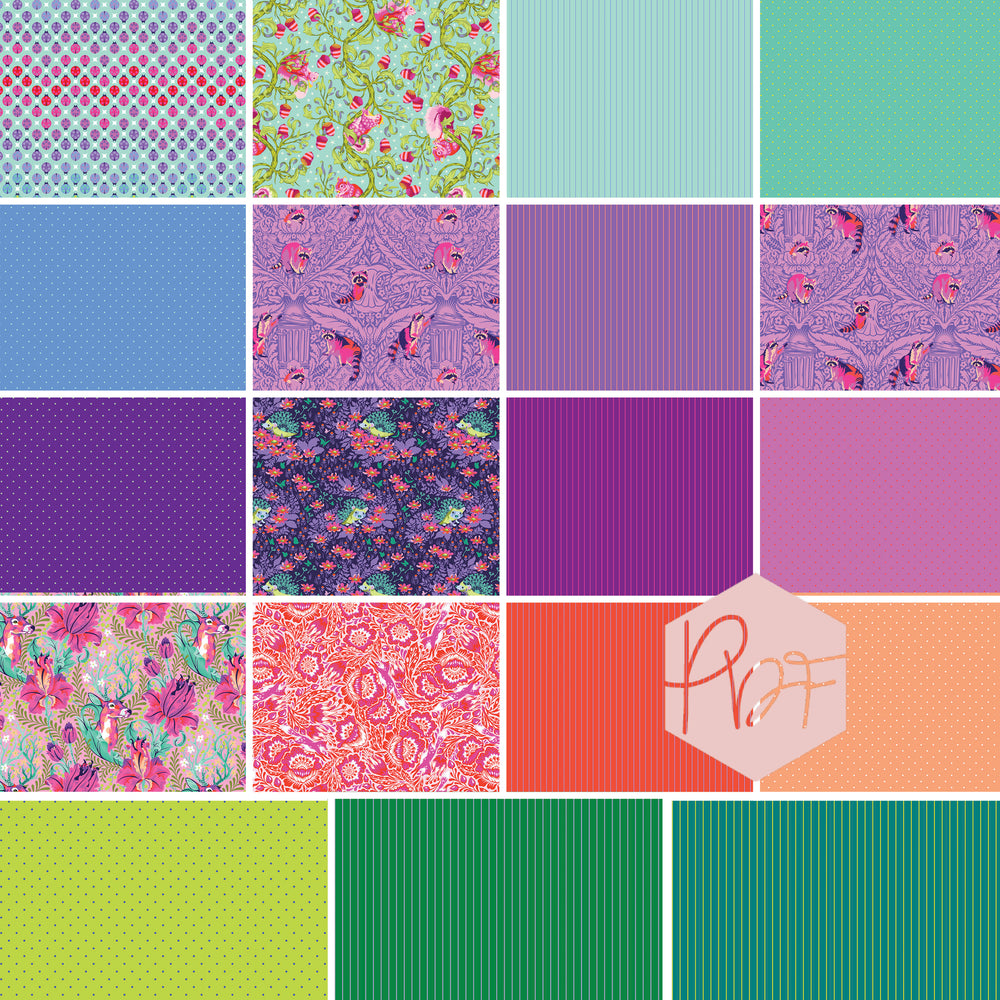 Tiny Beasts - Glimmer Fat Quarter Bundle of 19 Prints - Tula Pink for Free Spirit - PWTP_TBGLIMMER_FQ