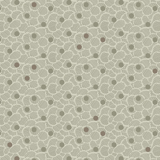 Cotton quilting fabric pattern called 'Nucleoid in Morel'. Part of the 'Wallflower' fabric collection. Designed by Giucy Giuce for fabric company Andover Fabrics. SKU: A-8963-N1. 44-45 inch width.