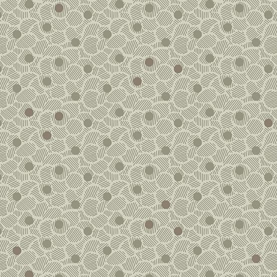 Cotton quilting fabric pattern called 'Nucleoid in Morel'. Part of the 'Wallflower' fabric collection. Designed by Giucy Giuce for fabric company Andover Fabrics. SKU: A-8963-N1. 44-45 inch width.