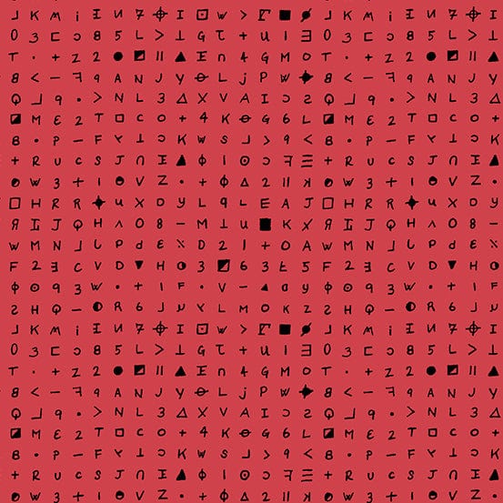 Cotton quilting fabric pattern called 'Cryptograph in Viscera'. Part of the 'Sleuth' fabric collection. Designed by Giucy Giuce for fabric company Andover Fabrics. SKU: A-459-R1. 44-45 inch width.