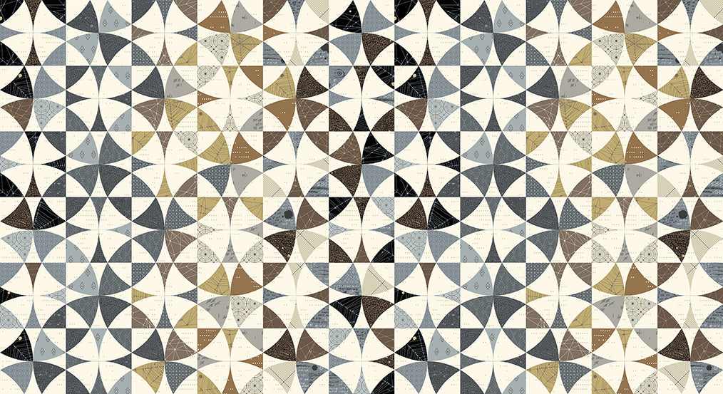 Cotton quilting fabric pattern called 'Exhibit A in Neutral'. Part of the 'Sleuth' fabric collection. Designed by Giucy Giuce for fabric company Andover Fabrics. SKU: A-767-C. 44-45 inch width.