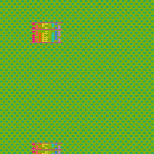Cotton quilting fabric pattern called 'Abacus Dot in Emerald'. Part of the 'Ellipse' fabric collection. Designed by Alison Glass for fabric company Andover Fabrics. SKU: A-9886-G. 44-45 inch width.