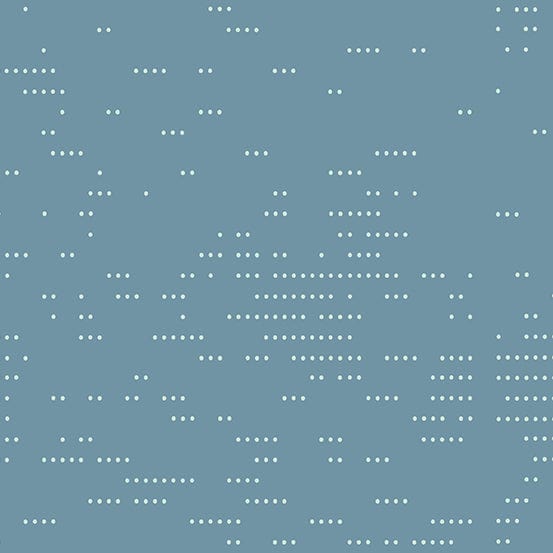 Cotton quilting fabric pattern called 'Dottie in Cornflower'. Part of the 'Sleuth' fabric collection. Designed by Giucy Giuce for fabric company Andover Fabrics. SKU: A-9976-B. 44-45 inch width.