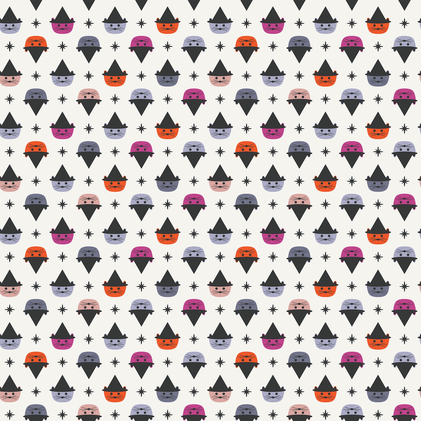 GhostTown - Cats in White Multi - Figo Fabrics - 90519-10 - Half Yard