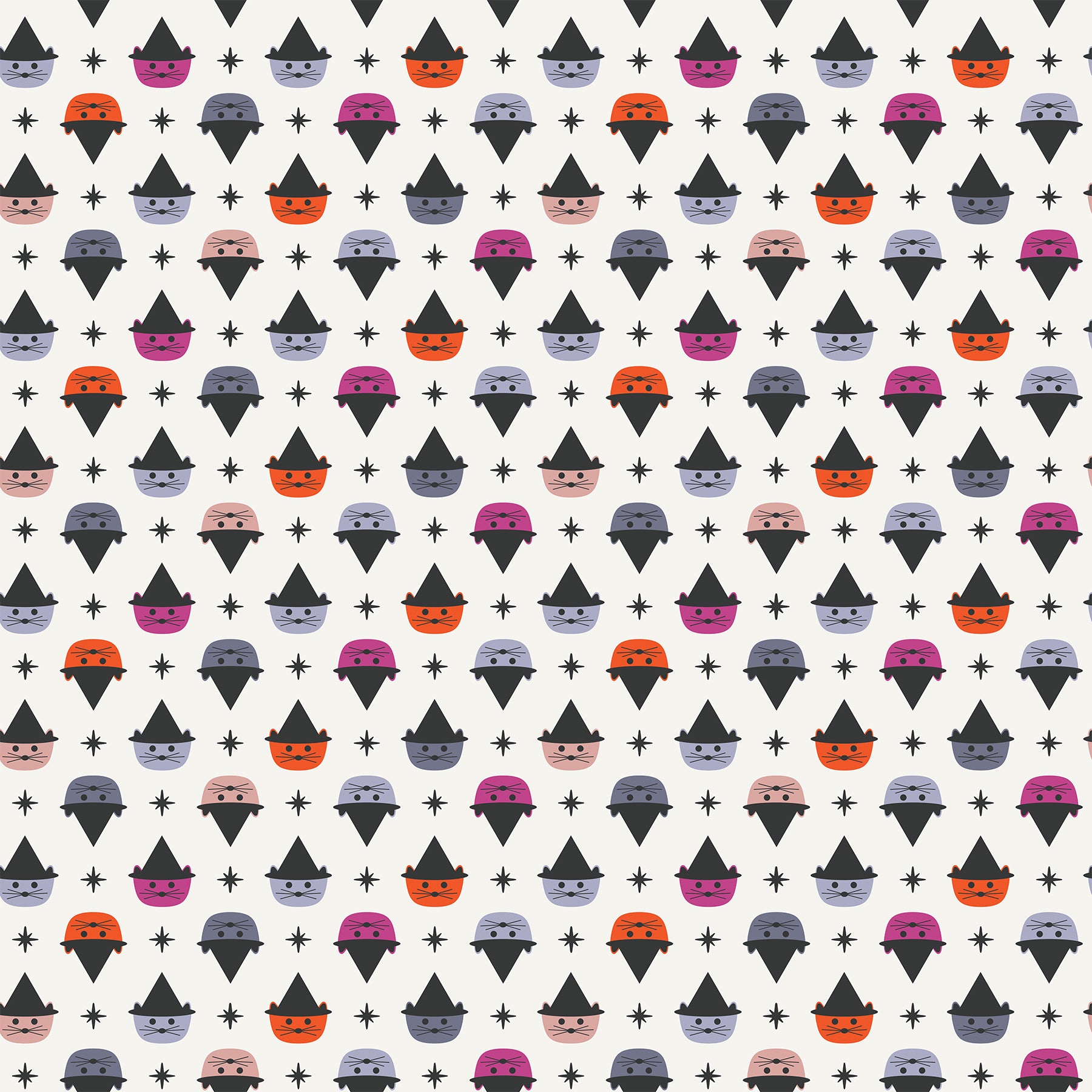 GhostTown - Cats in White Multi - Figo Fabrics - 90519-10 - Half Yard