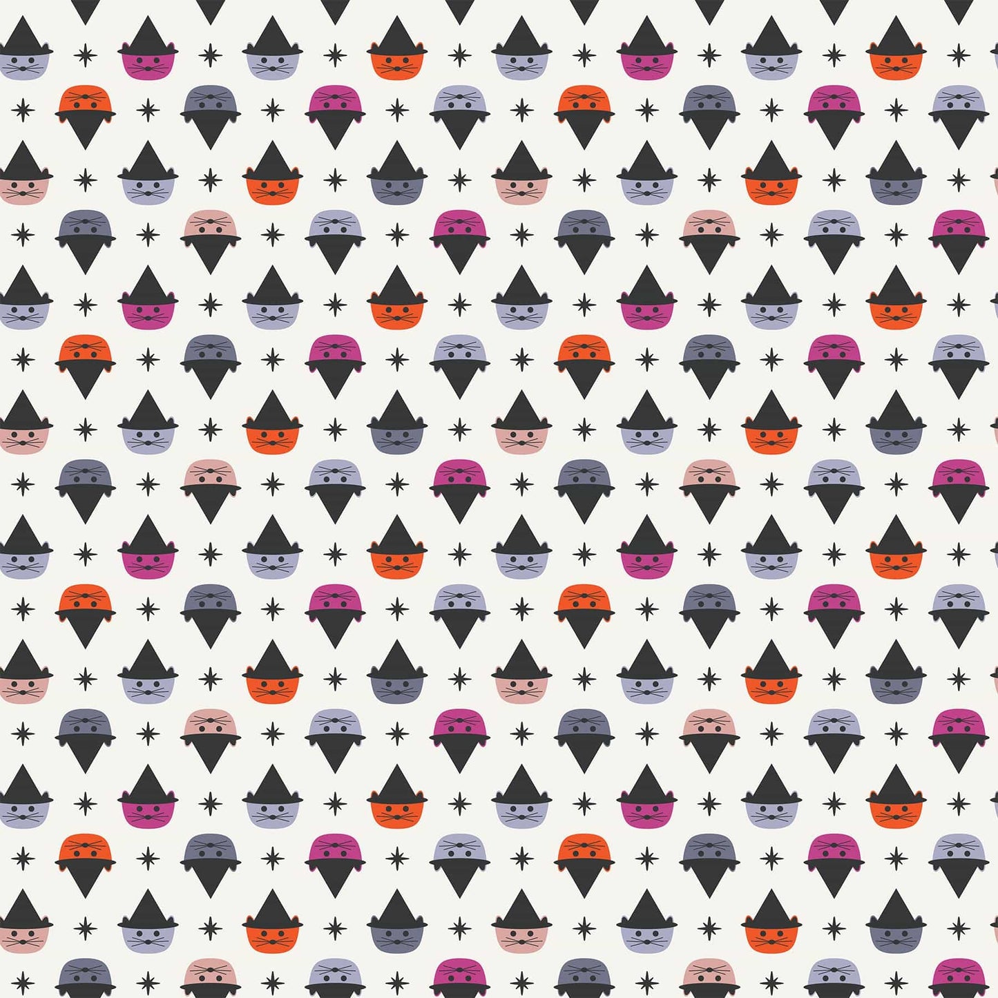 GhostTown - Cats in White Multi - Figo Fabrics - 90519-10 - Half Yard