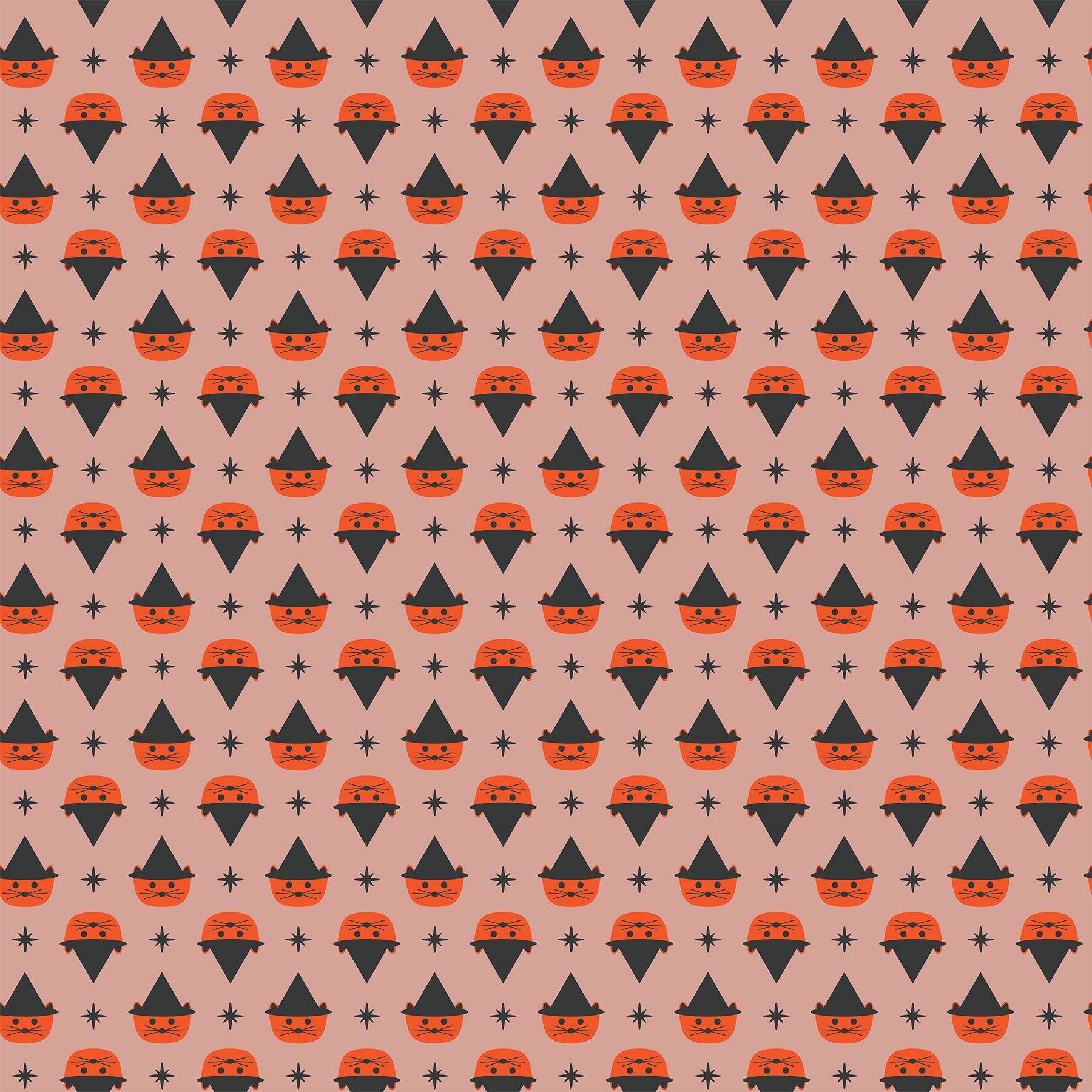 GhostTown - Cats in Orange - Figo Fabrics - 90519-56 - Half Yard