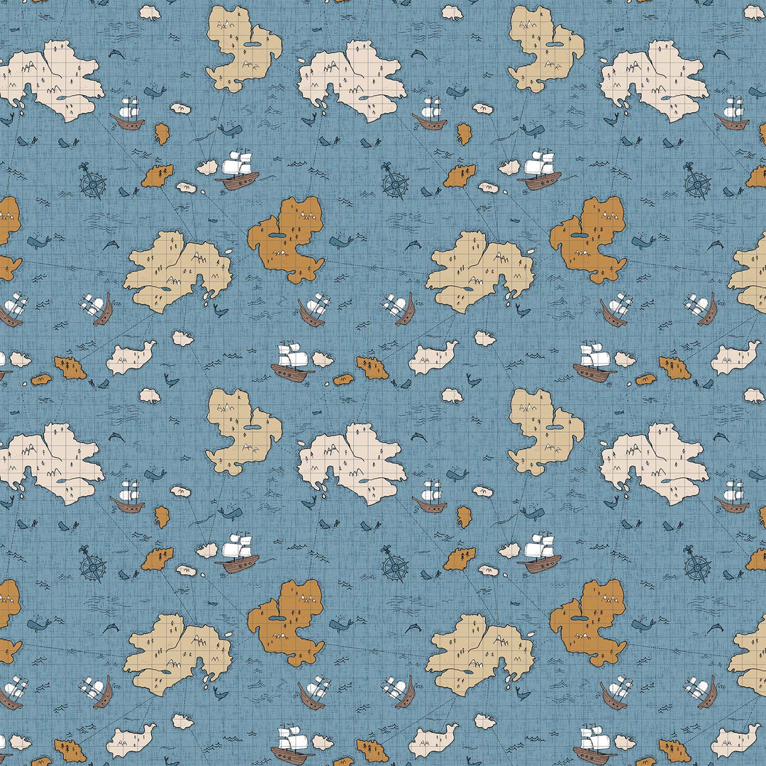 Calm Waters - Map in Blue Multi - Bernadett Urbanovics for Figo Fabrics - 90610-40 - Half Yard