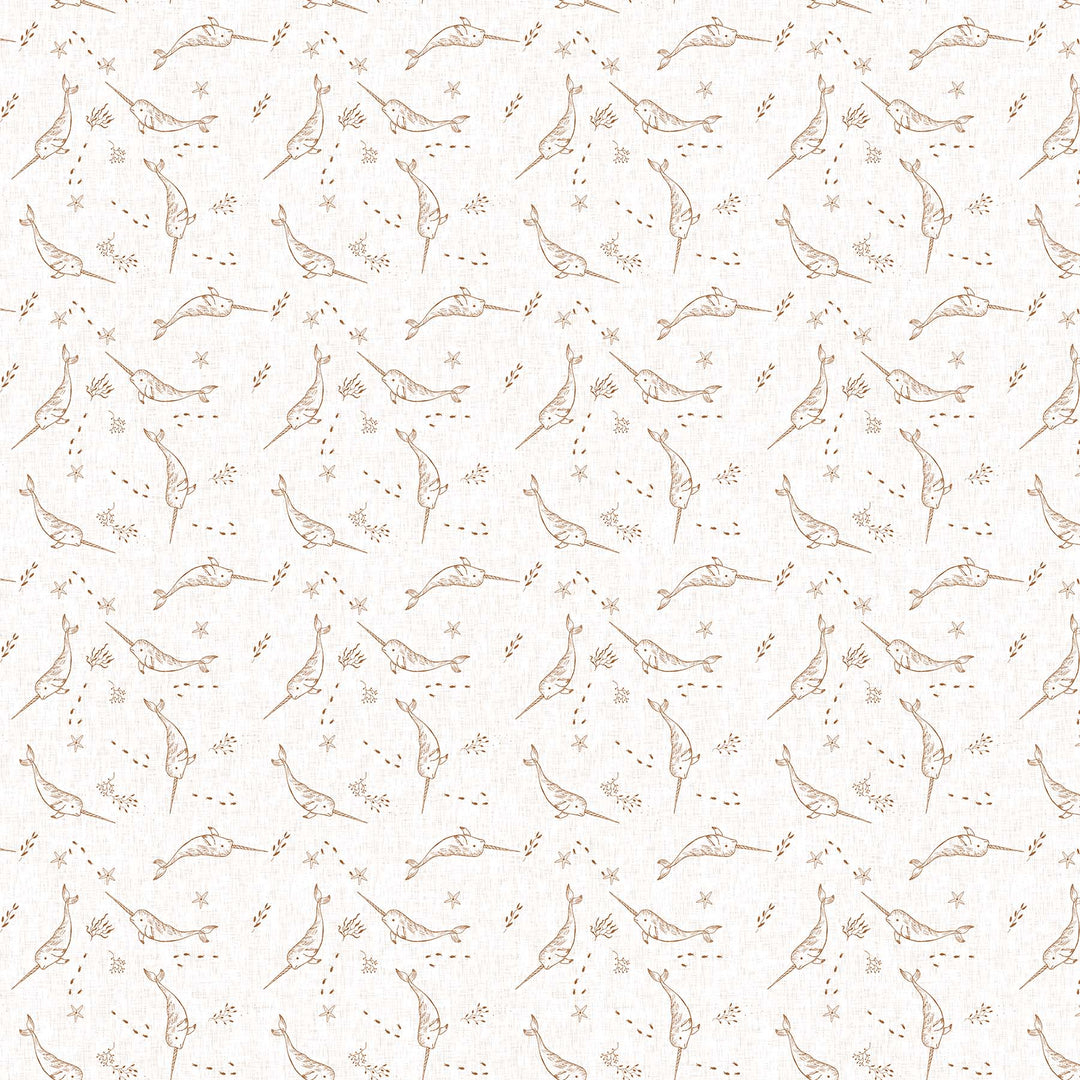 Calm Waters - Narwhals in Cream - Bernadett Urbanovics for Figo Fabrics - 90617-12 - Half Yard