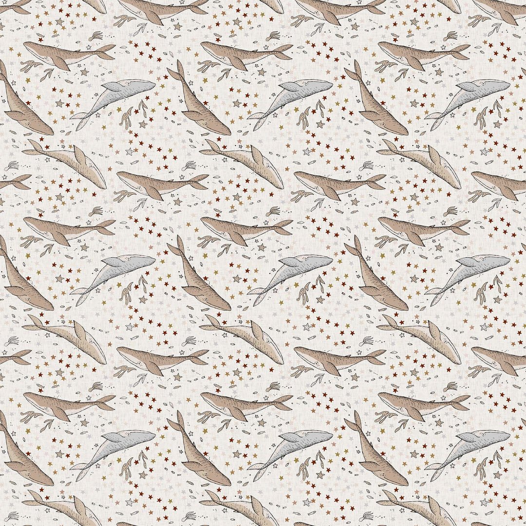 Calm Waters - Whales in Cream - Bernadett Urbanovics for Figo Fabrics - 90619-12 - Half Yard