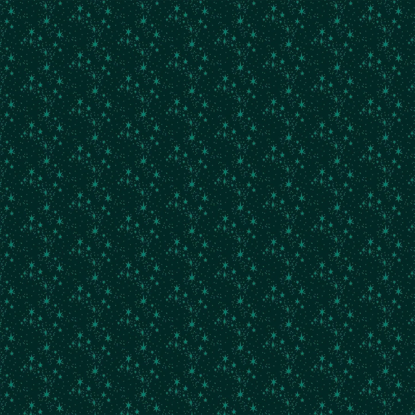 Cotton quilting fabric pattern called 'Stars in Green'. Part of the 'Merry Kitchmas' fabric collection. Designed by Louise Pretzel for fabric company Figo Fabrics. SKU: 90672-79. 44-45 inch width.