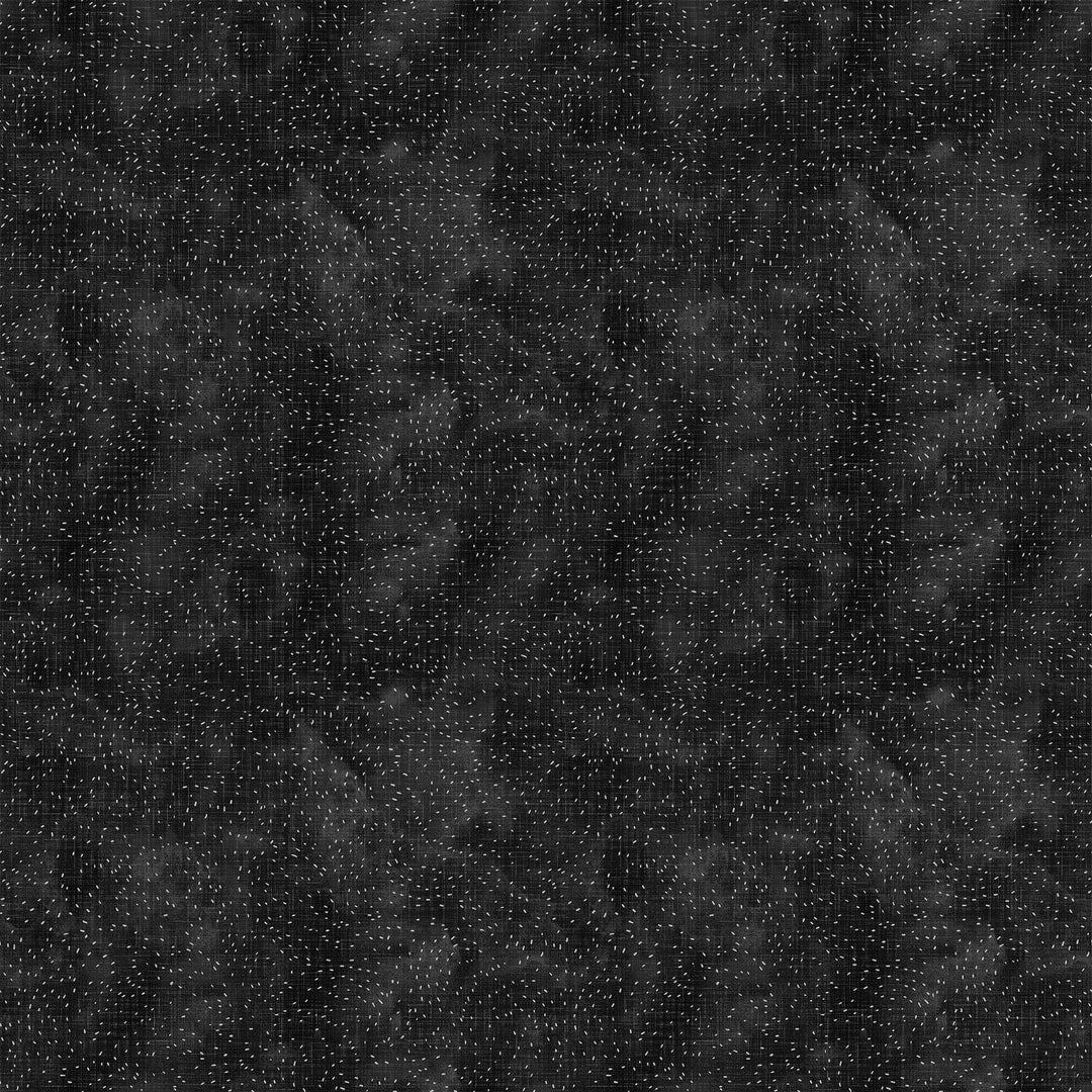 Cotton quilting fabric pattern called 'Seeds in Black'. Part of the 'Mountains Calling' fabric collection. Designed by Bernadett Urbanovics for fabric company Figo Fabrics. SKU: 90689-99. 44-45 inch width.