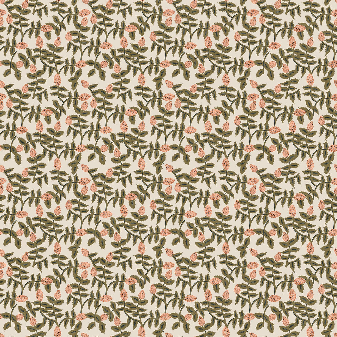 Cotton quilting fabric pattern called 'Trellis in Cream'. Part of the 'Wild Cottage' fabric collection. Designed by Holli Zollinger for fabric company Figo Fabrics. SKU: 90700-12. 44-45 inch width.