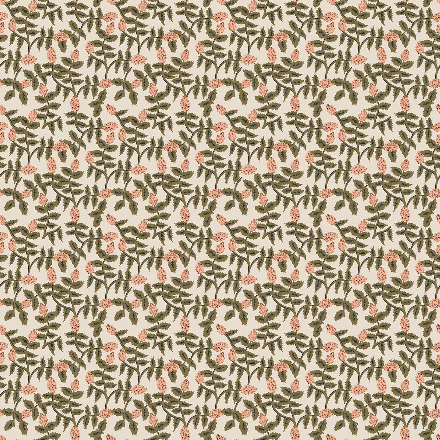 Cotton quilting fabric pattern called 'Trellis in Cream'. Part of the 'Wild Cottage' fabric collection. Designed by Holli Zollinger for fabric company Figo Fabrics. SKU: 90700-12. 44-45 inch width.