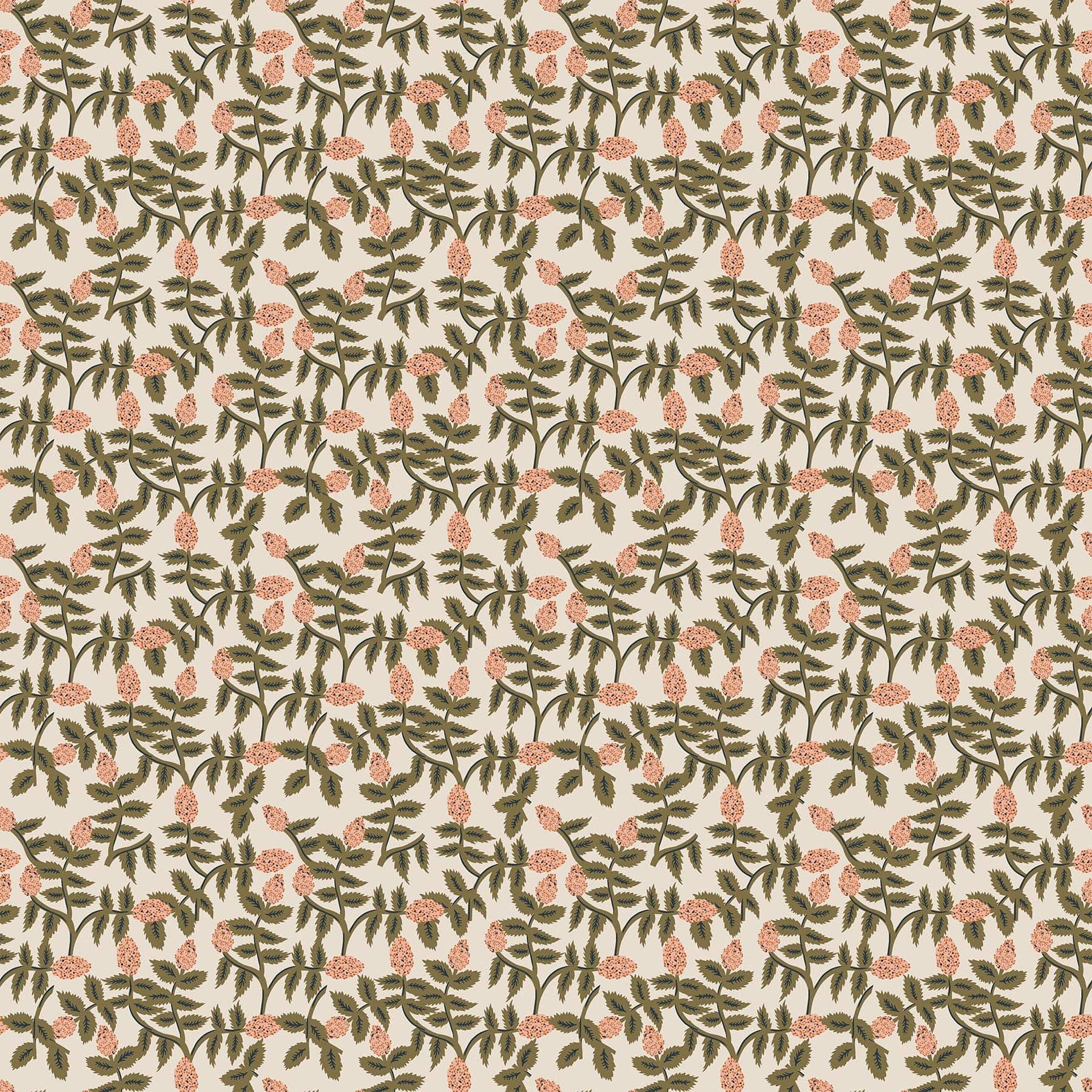 Cotton quilting fabric pattern called 'Trellis in Cream'. Part of the 'Wild Cottage' fabric collection. Designed by Holli Zollinger for fabric company Figo Fabrics. SKU: 90700-12. 44-45 inch width.