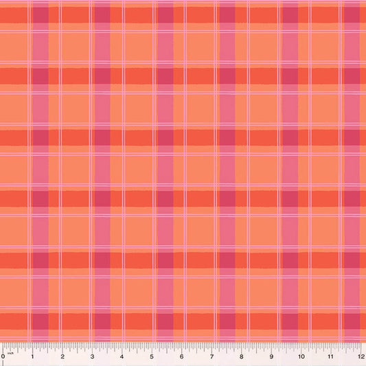 Cotton quilting fabric pattern called 'Picnic Blanket in Coral'. Part of the 'ABC's in Bloom' fabric collection. Designed by Kelly Angelovic for fabric company Windham Fabrics. SKU: 53690-8. 44-45 inch width.