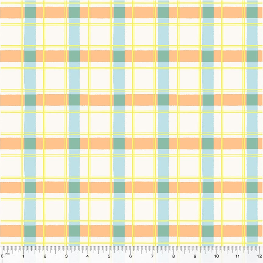 Cotton quilting fabric pattern called 'Picnic Blanket in White'. Part of the 'ABC's in Bloom' fabric collection. Designed by Kelly Angelovic for fabric company Windham Fabrics. SKU: 53690-1. 44-45 inch width.