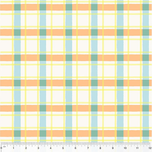 Cotton quilting fabric pattern called 'Picnic Blanket in White'. Part of the 'ABC's in Bloom' fabric collection. Designed by Kelly Angelovic for fabric company Windham Fabrics. SKU: 53690-1. 44-45 inch width.