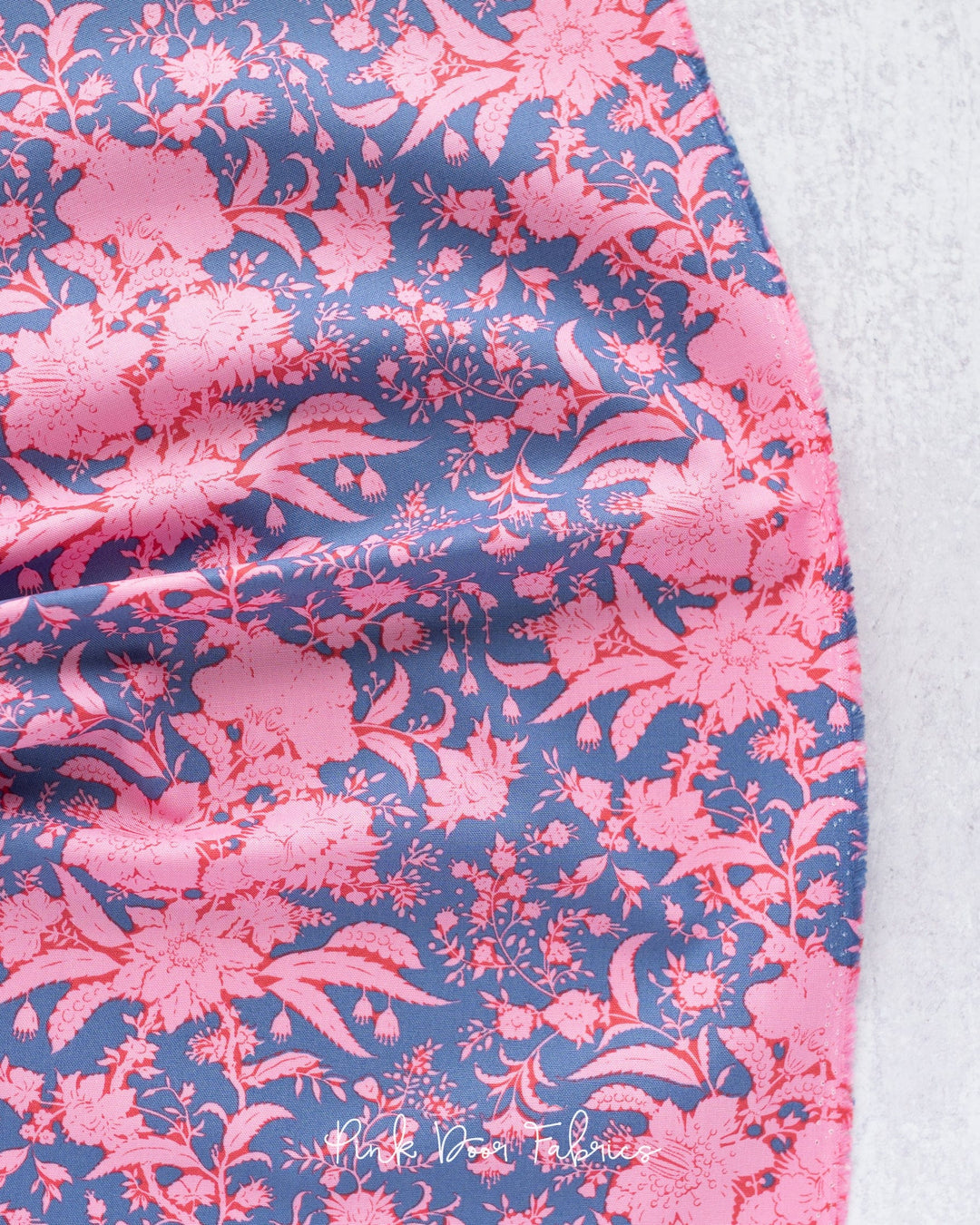 Cotton quilting fabric pattern called 'Abloom in Prussian'. Part of the 'Bloomsville' fabric collection. Designed by Tilda Fabrics for fabric company Tilda Fabrics. SKU: 110076. 44-45 inch width.