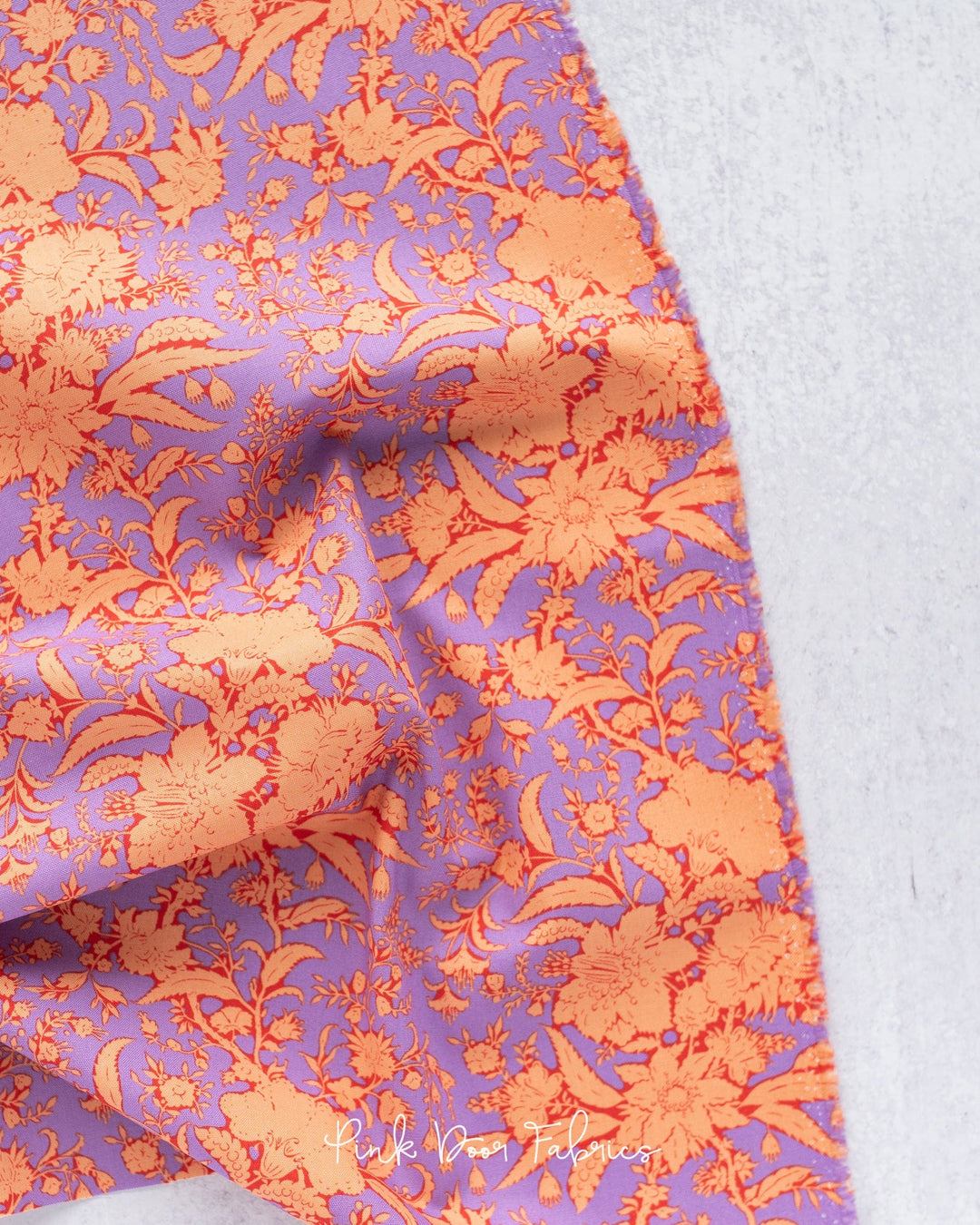 Cotton quilting fabric pattern called 'Abloom in Iris'. Part of the 'Bloomsville' fabric collection. Designed by Tilda Fabrics for fabric company Tilda Fabrics. SKU: 110077. 44-45 inch width.