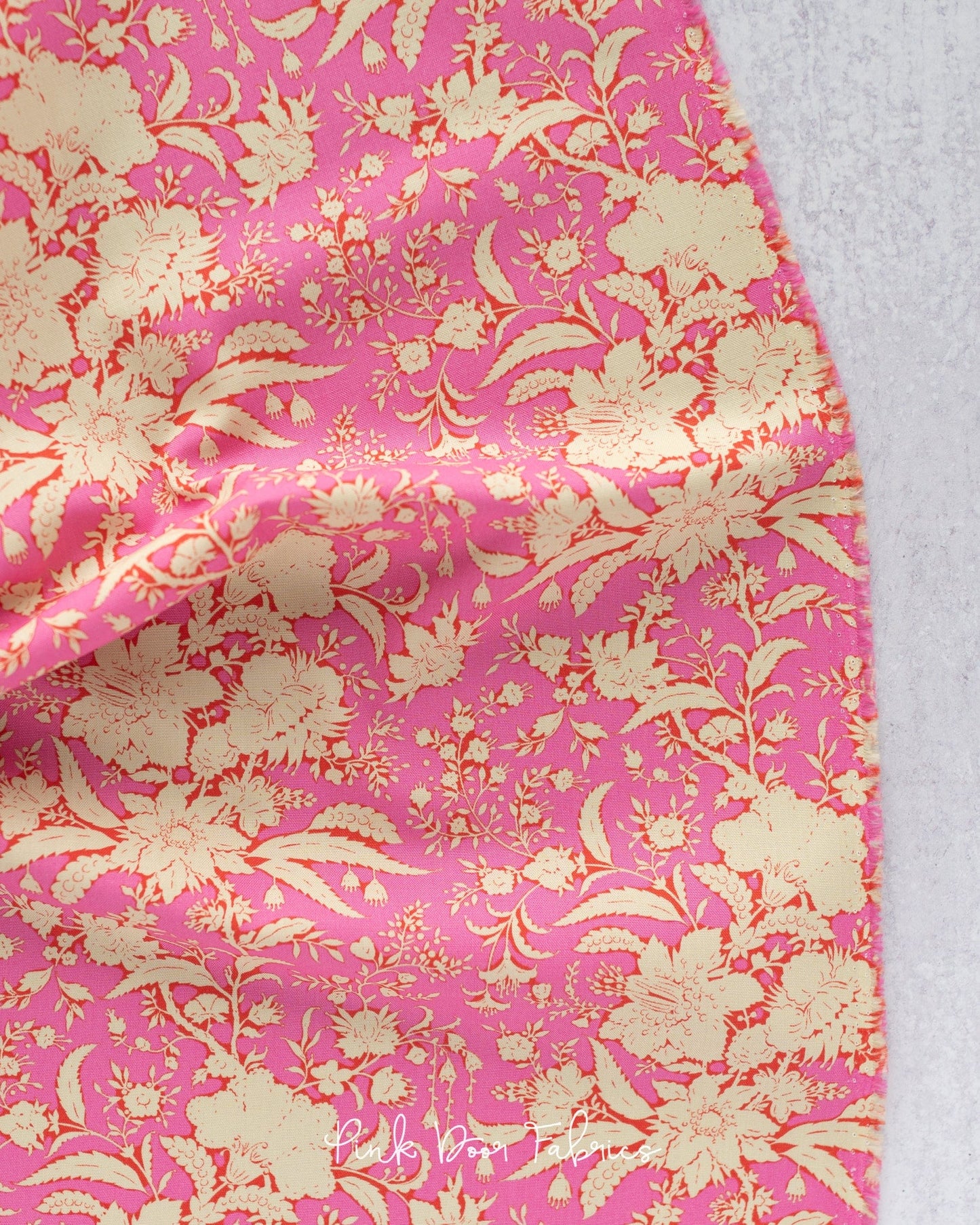 Cotton quilting fabric pattern called 'Abloom in Pink'. Part of the 'Bloomsville' fabric collection. Designed by Tilda Fabrics for fabric company Tilda Fabrics. SKU: 110080. 44-45 inch width.