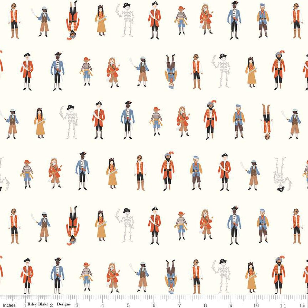 Cotton quilting fabric pattern called 'Crew in Off White'. Part of the 'Hoist the Sails' fabric collection. Designed by Citrus and Mint Designs for fabric company Riley Blake Designs. SKU: C12981-OFFWHITE. 44-45 inch width.