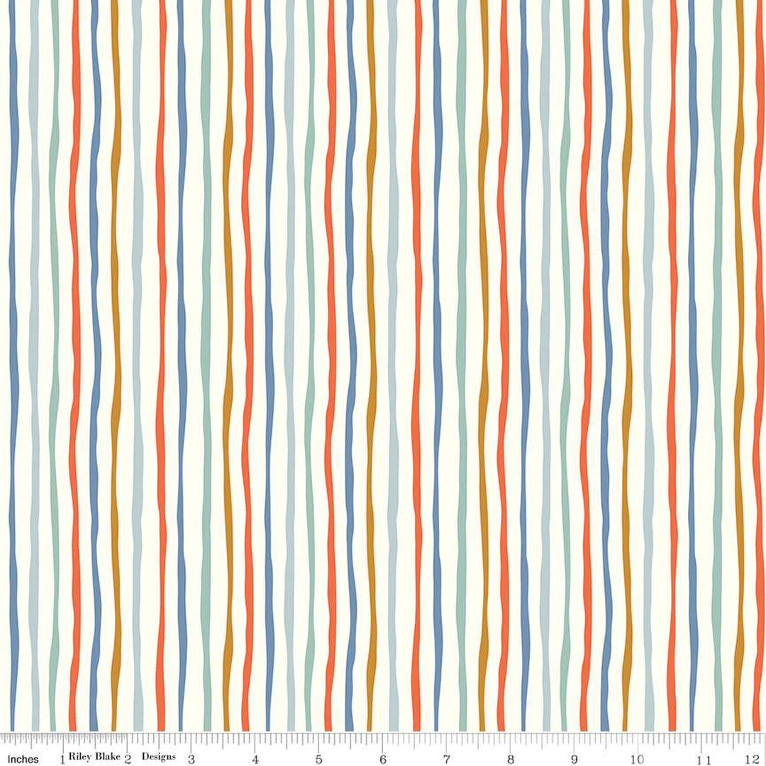 Cotton quilting fabric pattern called 'Stripes in Multi'. Part of the 'Hoist the Sails' fabric collection. Designed by Citrus and Mint Designs for fabric company Riley Blake Designs. SKU: C12984-MULTI. 44-45 inch width.