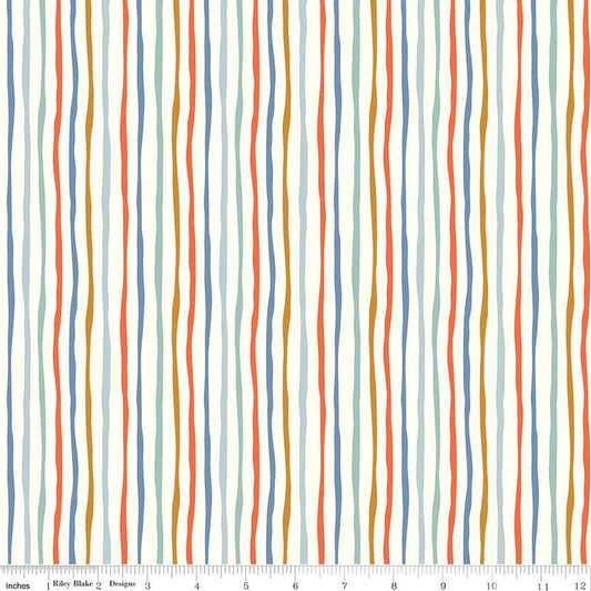 Cotton quilting fabric pattern called 'Stripes in Multi'. Part of the 'Hoist the Sails' fabric collection. Designed by Citrus and Mint Designs for fabric company Riley Blake Designs. SKU: C12984-MULTI. 44-45 inch width.