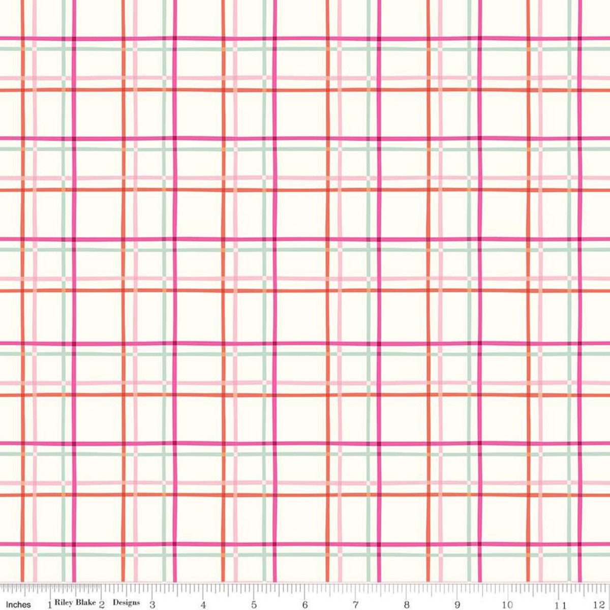 Cotton quilting fabric pattern called 'Plaid in Cream'. Part of the 'New Dawn' fabric collection. Designed by Citrus & Mint Designs for fabric company Riley Blake Designs. SKU: C9857-CREAM. 44-45 inch width.