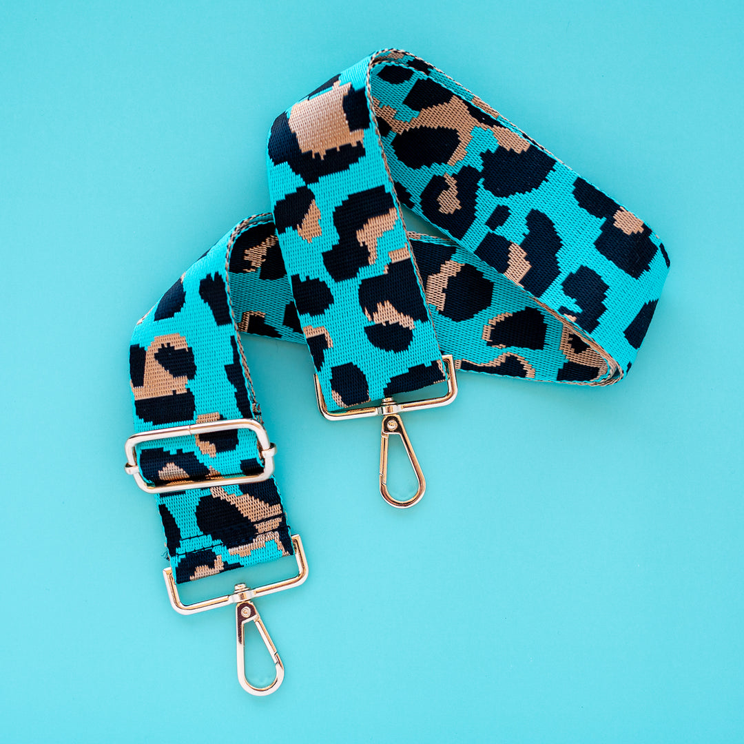 Animal Print Bag Strap - 2" Wide - Turquoise - LEOPSTRAP_TURQ
