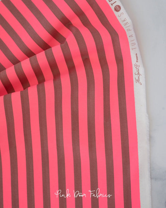 Cotton quilting fabric pattern called 'Tent Stripe in Nova'. Part of the '2023 True Colors' fabric collection. Designed by Tula Pink for fabric company Free Spirit Fabrics. SKU: PWTP069.NOVA. 44-45 inch width.