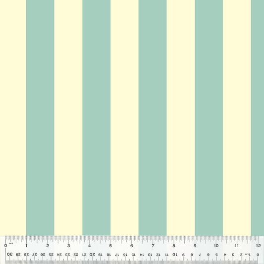 Cotton quilting fabric pattern called 'Broadstripe in Ivory'. Part of the 'Forestburgh' fabric collection. Designed by Heather Ross for fabric company Windham Fabrics. SKU: 53850-3. 44-45 inch width.