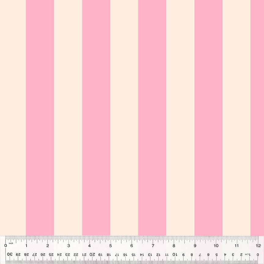 Cotton quilting fabric pattern called 'Broadstripe in Pink'. Part of the 'Forestburgh' fabric collection. Designed by Heather Ross for fabric company Windham Fabrics. SKU: 53850-19. 44-45 inch width.