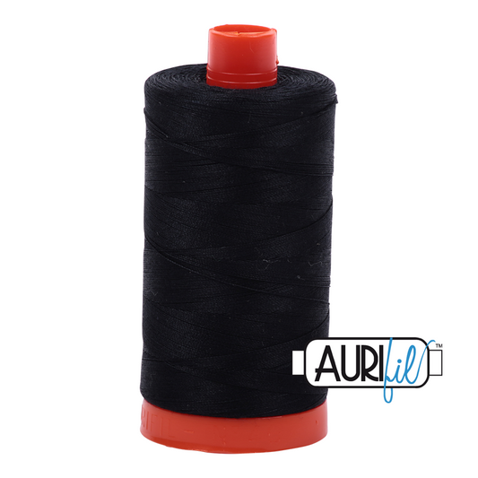 Aurifil Cotton Mako Thread - 50wt - 1300m Spool - Black - MK50SC6 2692