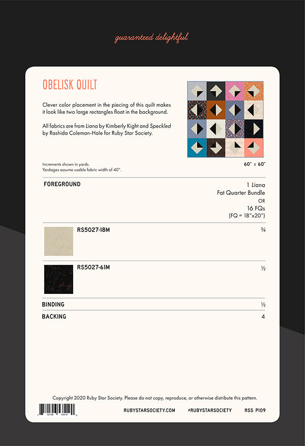 Obelisk - Quilt Pattern - Ruby Star Society - RSS P108