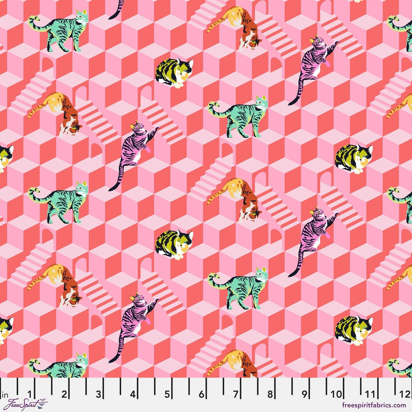 Cotton quilting fabric pattern called 'Sitting Pretty in Blossom'. Part of the 'Besties' fabric collection. Designed by Tula Pink for fabric company Free Spirit Fabrics. SKU: PWTP217.BLOSSOM. 44-45 inch width.