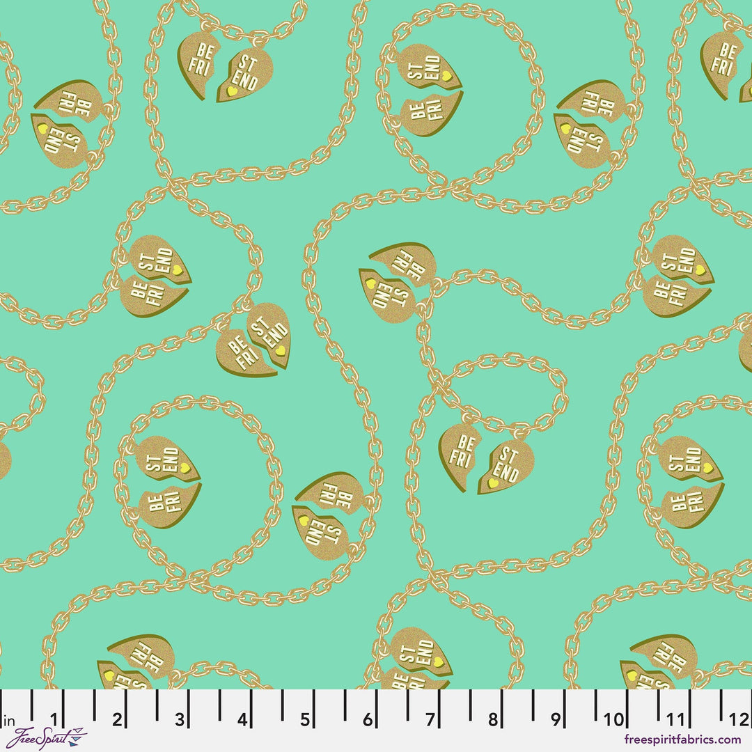 Cotton quilting fabric pattern called 'Lil Charmer in Meadow'. Part of the 'Besties' fabric collection. Designed by Tula Pink for fabric company Free Spirit Fabrics. SKU: PWTP219.MEADOW. 44-45 inch width.
