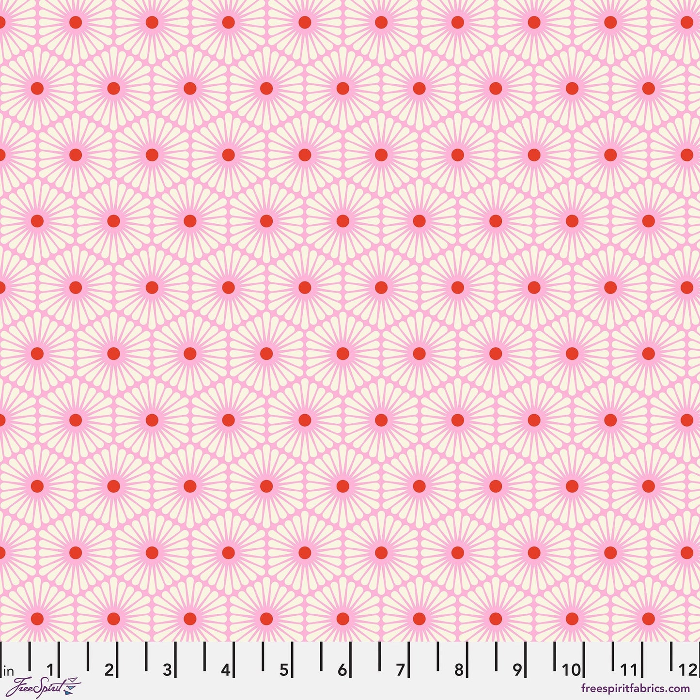 Cotton quilting fabric pattern called 'Daisy Chain in Blossom'. Part of the 'Besties' fabric collection. Designed by Tula Pink for fabric company Free Spirit Fabrics. SKU: PWTP220.BLOSSOM. 44-45 inch width.