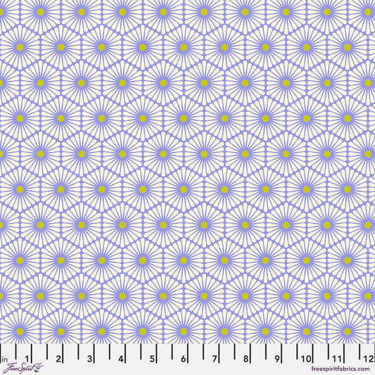 Cotton quilting fabric pattern called 'Daisy Chain in Bluebell'. Part of the 'Besties' fabric collection. Designed by Tula Pink for fabric company Free Spirit Fabrics. SKU: PWTP220.BLUEBELL. 44-45 inch width.
