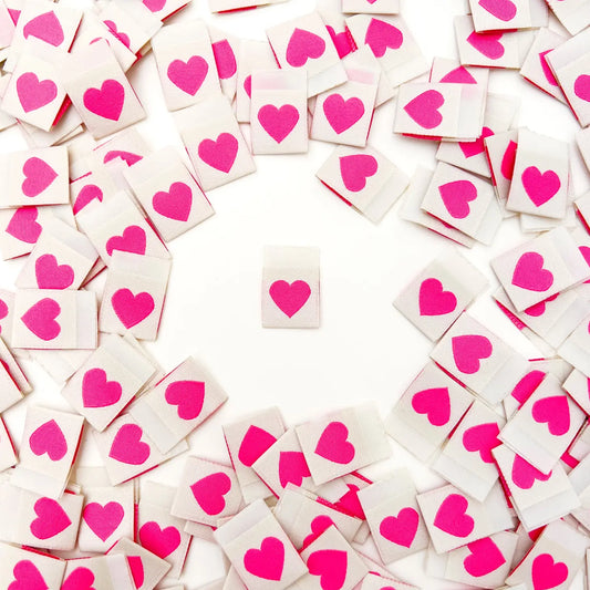 Sarah Hearts - Pink Hearts - Sewing Woven Clothing Label Tags - LP150