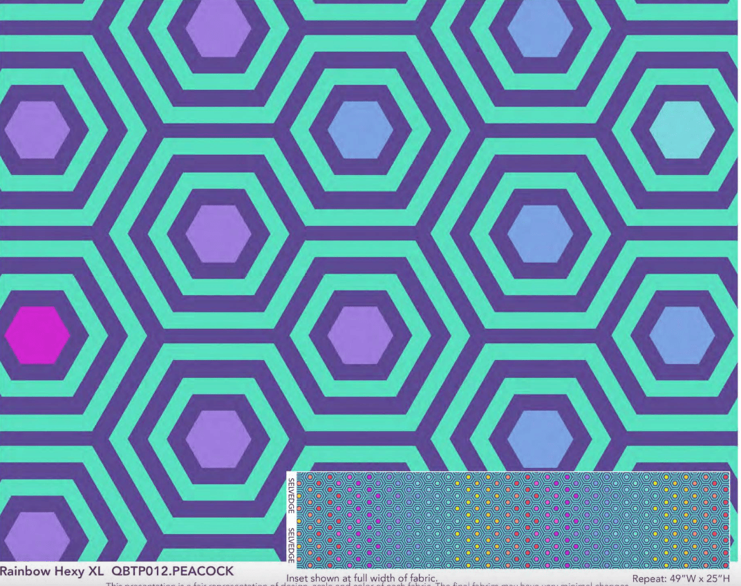 2023 True Colors - 108" Wide Sateen Backing - Rainbow Hexy XL in Peacock - QBTP012.PEACO - Half Yard