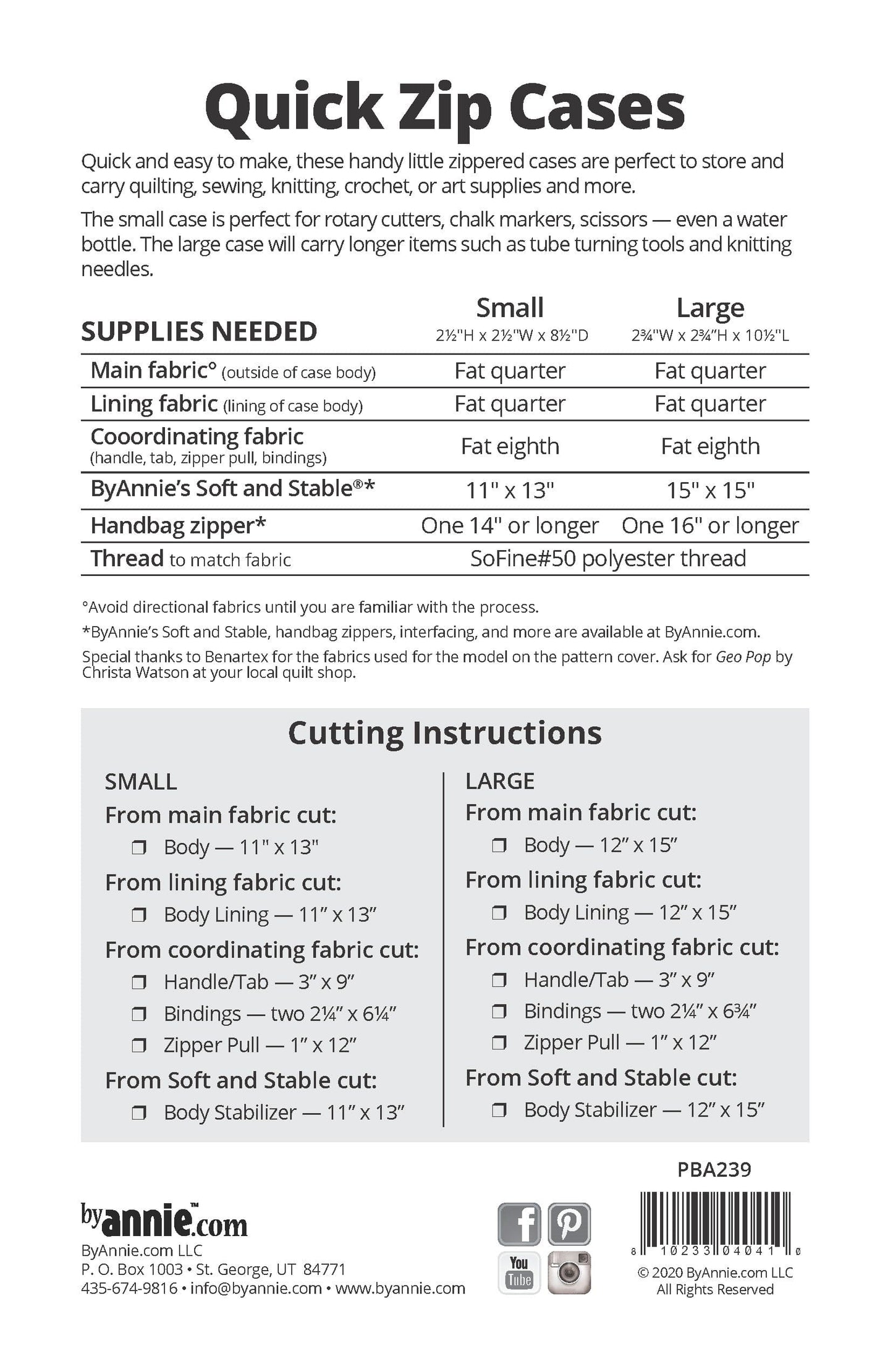 Quick Zip Cases - Patterns by Annie - Paper Pattern - PBA239