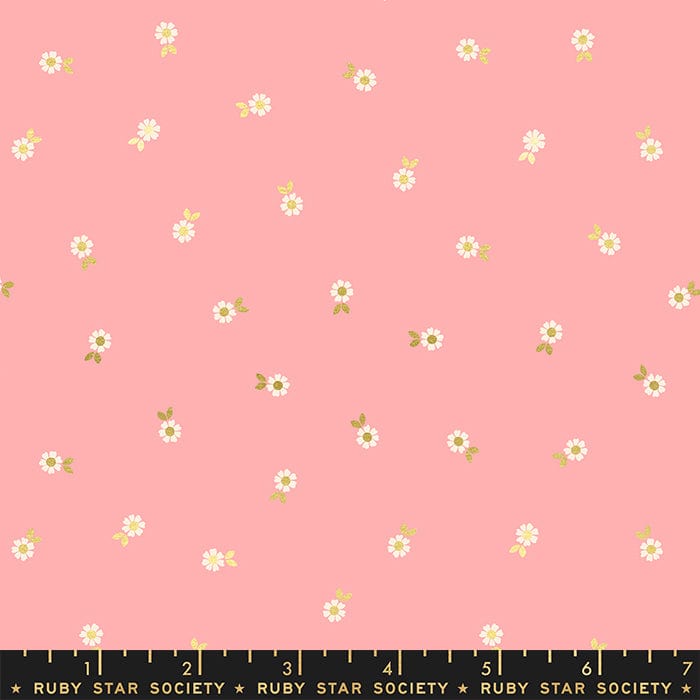 Cotton quilting fabric pattern called 'Falling Flowers in Balmy'. Part of the 'Curio' fabric collection. Designed by Melody Miller for fabric company Moda Fabrics. SKU: RS0066 12M. 44-45 inch width.