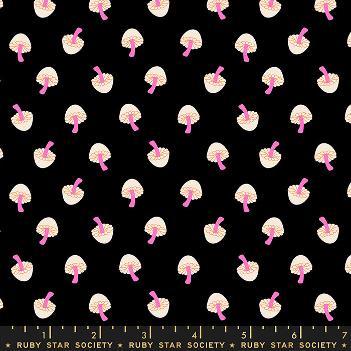 Tiny Frights - Tiny Mushrooms in Black - RS5118 15 - Half Yard