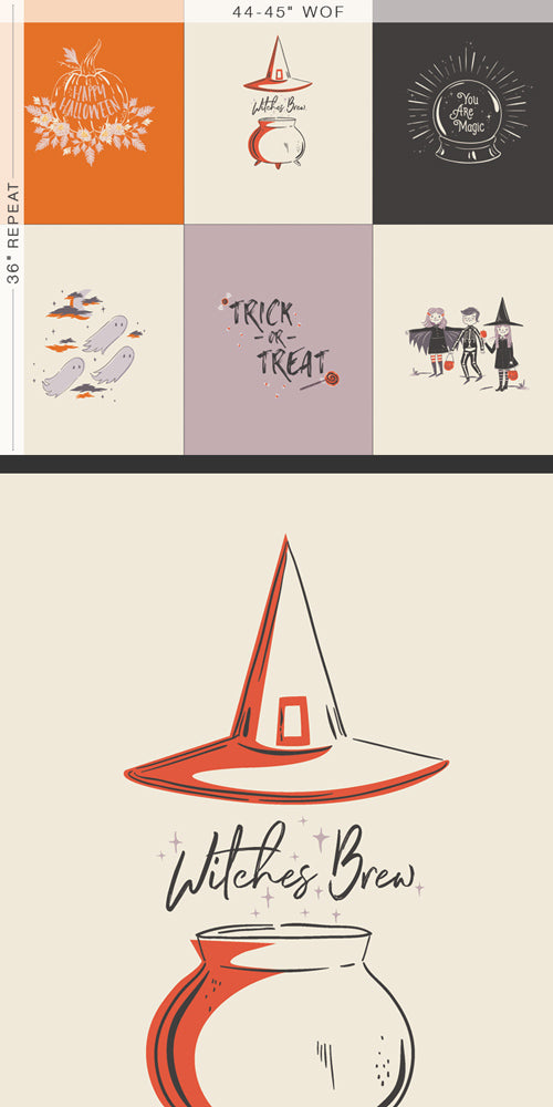 Cotton quilting fabric pattern called 'You are Magic PANEL'. Part of the 'Spooky 'N Sweet' fabric collection. Designed by AGF Studio for fabric company Art Gallery Fabrics. SKU: SNS-13013. 44-45 inch width.