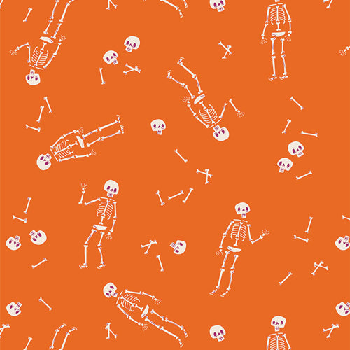Cotton quilting fabric pattern called 'Mister No Body in Blaze'. Part of the 'Sweet 'N Spookier' fabric collection. Designed by AGF Studio for fabric company Art Gallery Fabrics. SKU: SNS-13034. 44-45 inch width.