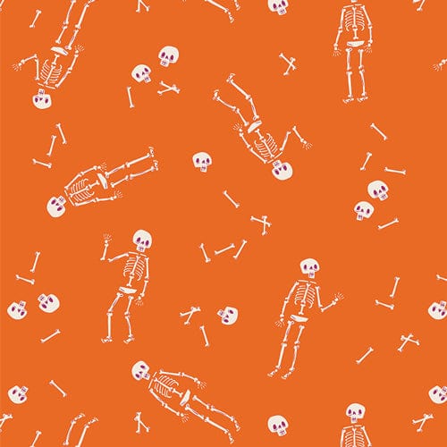 Cotton quilting fabric pattern called 'Mister No Body in Blaze'. Part of the 'Sweet 'N Spookier' fabric collection. Designed by AGF Studio for fabric company Art Gallery Fabrics. SKU: SNS-13034. 44-45 inch width.