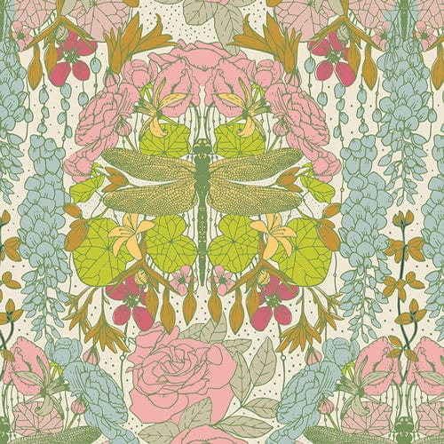 Cotton quilting fabric pattern called 'Libellule Ascension'. Part of the 'Spring Equinox' fabric collection. Designed by Katie O'Shea for fabric company Art Gallery Fabrics. SKU: SPE-78300. 44-45 inch width.