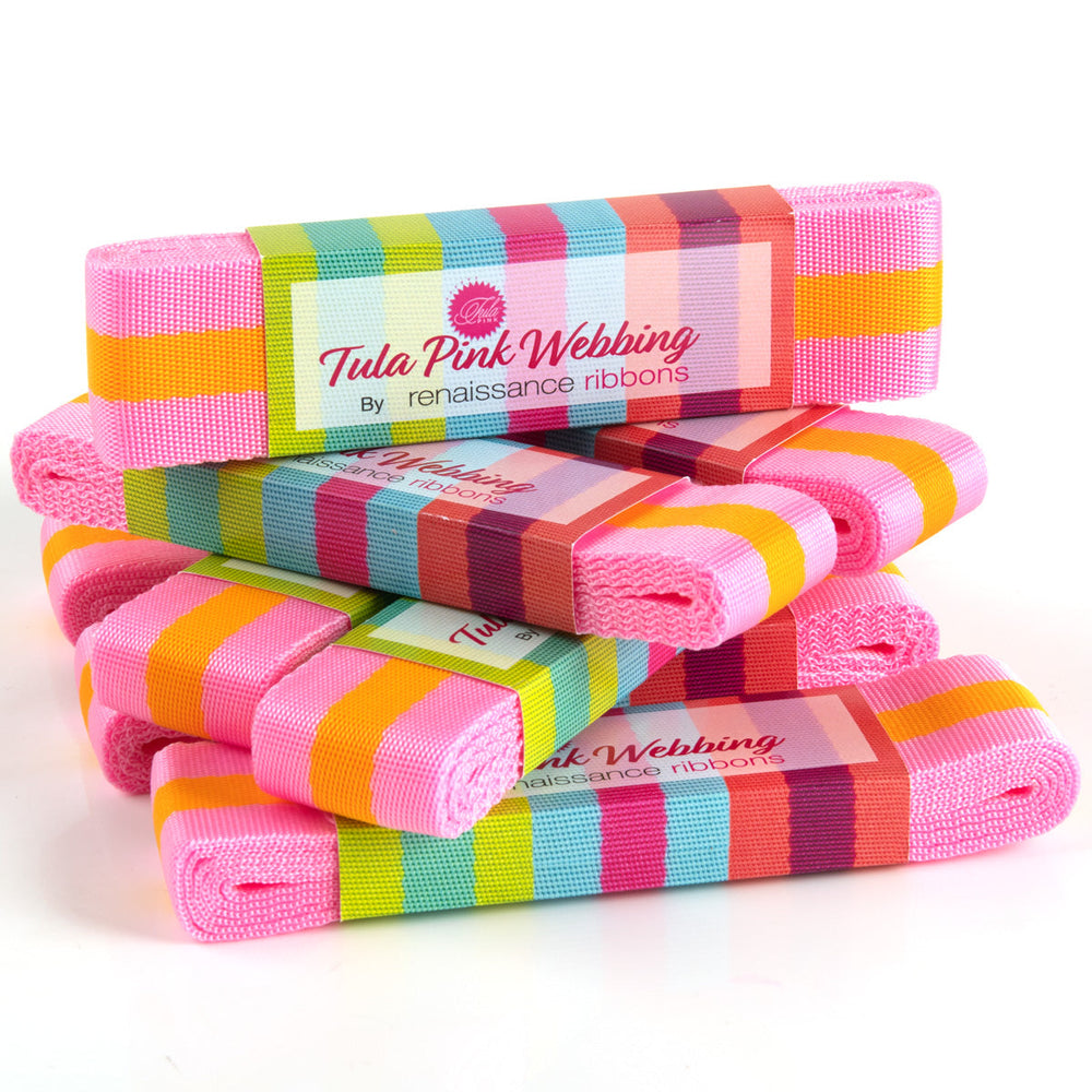 Renaissance Ribbons - Tula Pink Webbing - Tula Pink Webbing in Orange and Pink - TK-90 38mm col 2 - Two Yard Pack